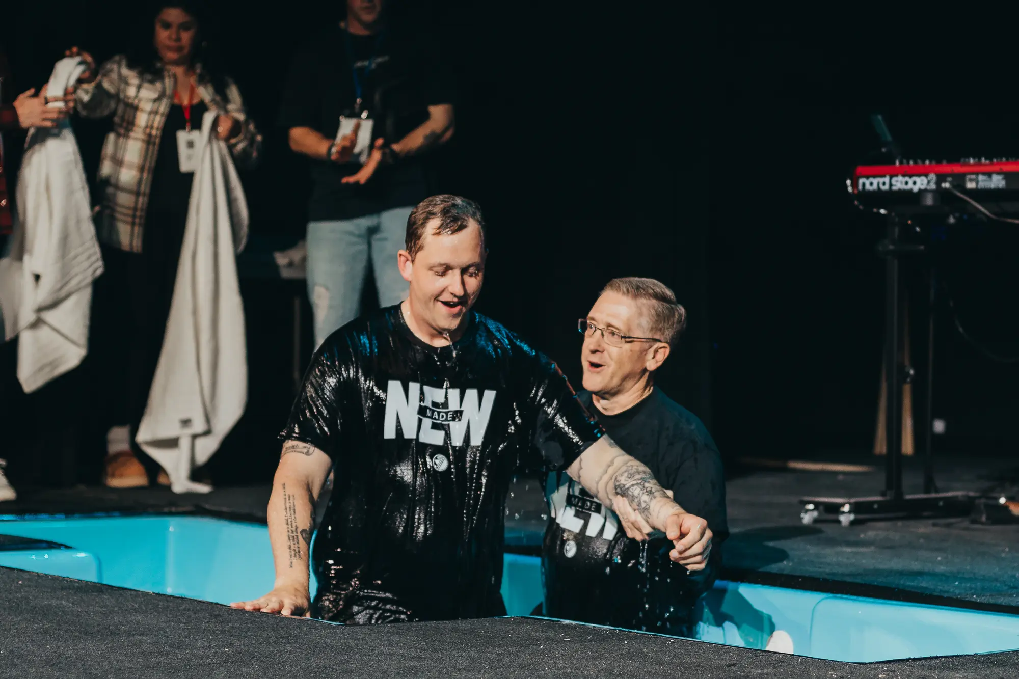 A water baptism celebration at Vintage Church